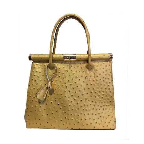 Marinella Ostrich Medium Handbag Italian Leather (Black)