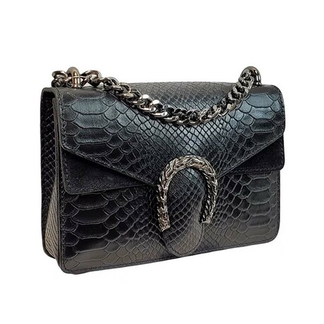 Silvana Python Print Cross Body Italian Leather (Black)