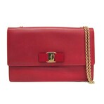Ferragamo // Leather Vara Chain Shoulder Bag // Red  // Pre-Owned