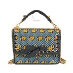 Fendi // Velvet + Leather KAN Signature Bag // Light Blue + Navy Blue + Yellow // Pre-Owned