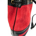 Gucci // Leather + Suede Drawstring Shoulder Bucket Bag // Black + Navy Blue + Red // Pre-Owned