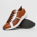 LYON II // Ostrich + Calf Leather Sneakers // Brandy, White (8)