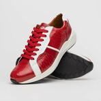 LYON // Ostrich Leg + Calf Leather Sneakers // Red, White (8)