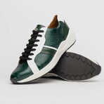 LYON // Ostrich Leg + Calf Leather Sneakers // Green, White (8)