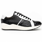 LYON II // Ostrich + Calf Leather Sneakers // Black, White (8)