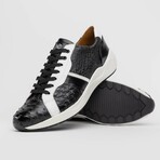 LYON II // Ostrich + Calf Leather Sneakers // Black, White (8)