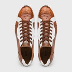 LYON II // Ostrich + Calf Leather Sneakers // Brandy, White (8)