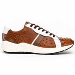 LYON II // Ostrich + Calf Leather Sneakers // Brandy, White (8)