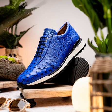 SCANNO // Ostrich Leather Sneakers // Electric Blue (8)