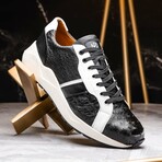 LYON // Ostrich Leg + Calf Leather Sneakers // Black, White (8)