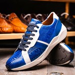 LYON // Ostrich Leg + Calf Leather Sneakers // Blue, White (8)