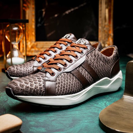 VERONA // Python Leather Sneakers // Brown (8)