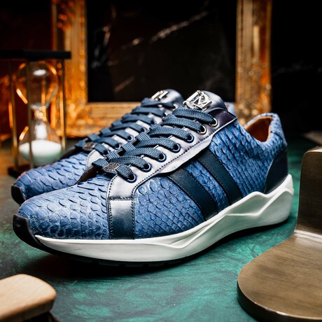 VERONA // Python Leather Sneakers // Navy (8)