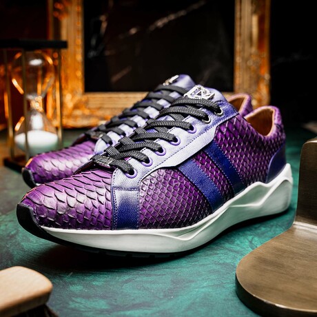 VERONA // Python Leather Sneakers // Purple (8)