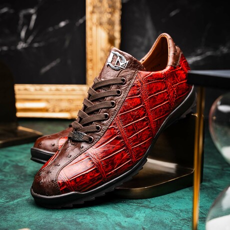 SAULO // Alligator + Ostrich Leather Sneakers // Cognac (8)