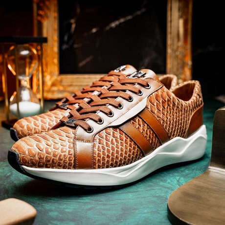 VERONA // Python Leather Sneakers // Honey (8)