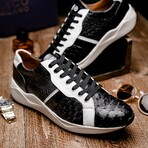 LYON II // Ostrich + Calf Leather Sneakers // Black, White (8)