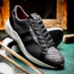 VERONA // Python Leather Sneakers // Black (8)
