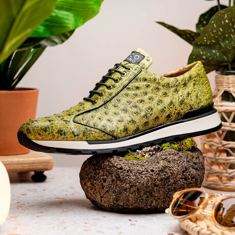 SCANNO // Ostrich Leather Sneakers // Antique Green (8)