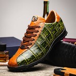 SAULO // Alligator + Ostrich Leather Sneakers // Green, Cognac (8)