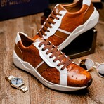 LYON II // Ostrich + Calf Leather Sneakers // Brandy, White (8)