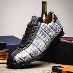 SAULO // Alligator + Ostrich Leather Sneakers // Newspaper, Black (8)