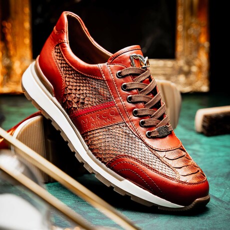 BRESCIA // Python + Calf Leather Sneakers // Antique Cognac (8)
