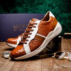 LYON II // Ostrich + Calf Leather Sneakers // Brandy, White (8)