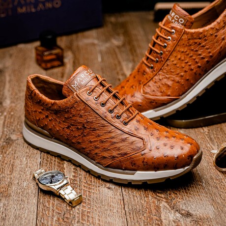 SCANNO // Ostrich Leather Sneakers // Antique Cognac (8)