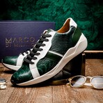 LYON // Ostrich Leg + Calf Leather Sneakers // Green, White (8)