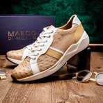 LYON II // Ostrich + Calf Leather Sneakers // Orix, White (8)