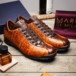 SAULO // Alligator + Ostrich Leather Sneakers // Brandy, Brown (8)