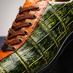 SAULO // Alligator + Ostrich Leather Sneakers // Green, Cognac (8)