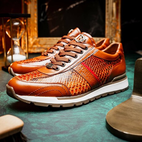 BRESCIA // Python + Calf Leather Sneakers // Honey (8)