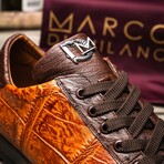 SAULO // Alligator + Ostrich Leather Sneakers // Brandy, Brown (8)