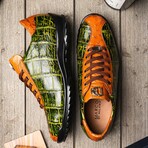 SAULO // Alligator + Ostrich Leather Sneakers // Green, Cognac (8)