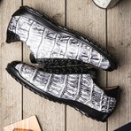 SAULO // Alligator + Ostrich Leather Sneakers // Newspaper, Black (8)