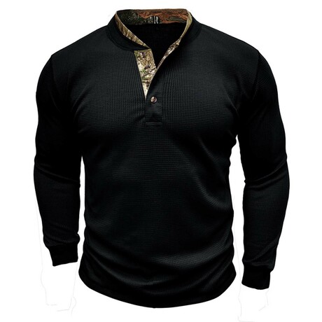 Long Sleeve Camo Placket Henley // Black (XS)