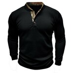 Long Sleeve Camo Placket Henley // Black (S)