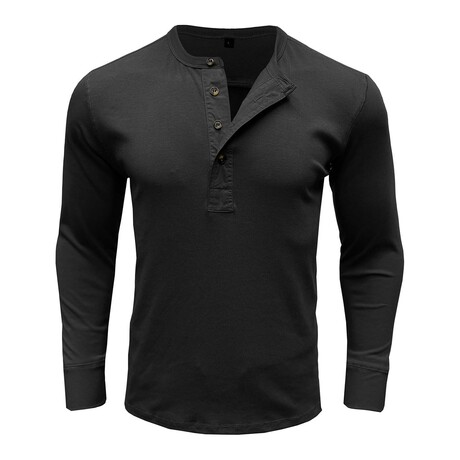 Long Sleeve Henley Ribbed T-Shirt // Black (XS)
