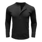 Long Sleeve Henley Ribbed T-Shirt // Black (S)