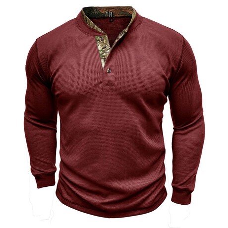 Long Sleeve Camo Placket Henley // Claret (XS)