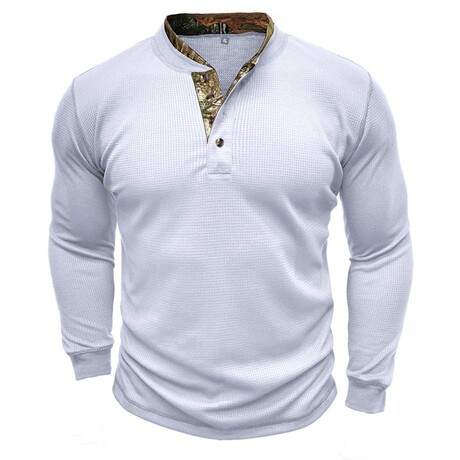 Long Sleeve Camo Placket Henley // White (XS)