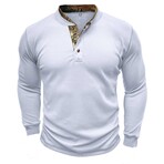 Long Sleeve Camo Placket Henley // White (S)