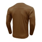 Long Sleeve Henley Ribbed T-Shirt // Brown (S)