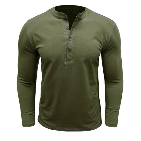 Long Sleeve Henley T-Shirt // Army green (XS)