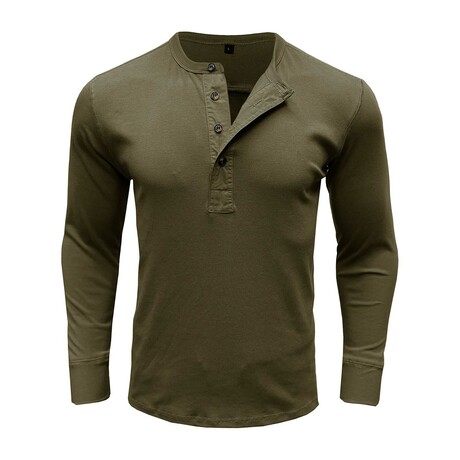 Long Sleeve Henley Ribbed T-Shirt // Army green (XS)