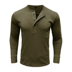 Long Sleeve Henley Ribbed T-Shirt // Army green (XS)