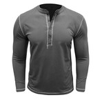 Long Sleeve Henley T-Shirt // Dark grey (S)