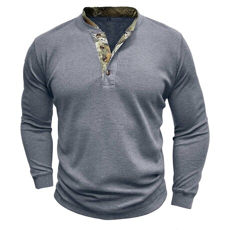 Long Sleeve Camo Placket Henley // Light gray (XS)